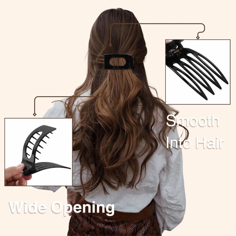 Drealoe 8 Pack Black Flat Hair Clips for Women – Large Glossy Rectangle No-Slip Claw Clips for Thick & Thin Hair, Strong Hold Square Hair Accessories for Work & Daily Styling - Image 4